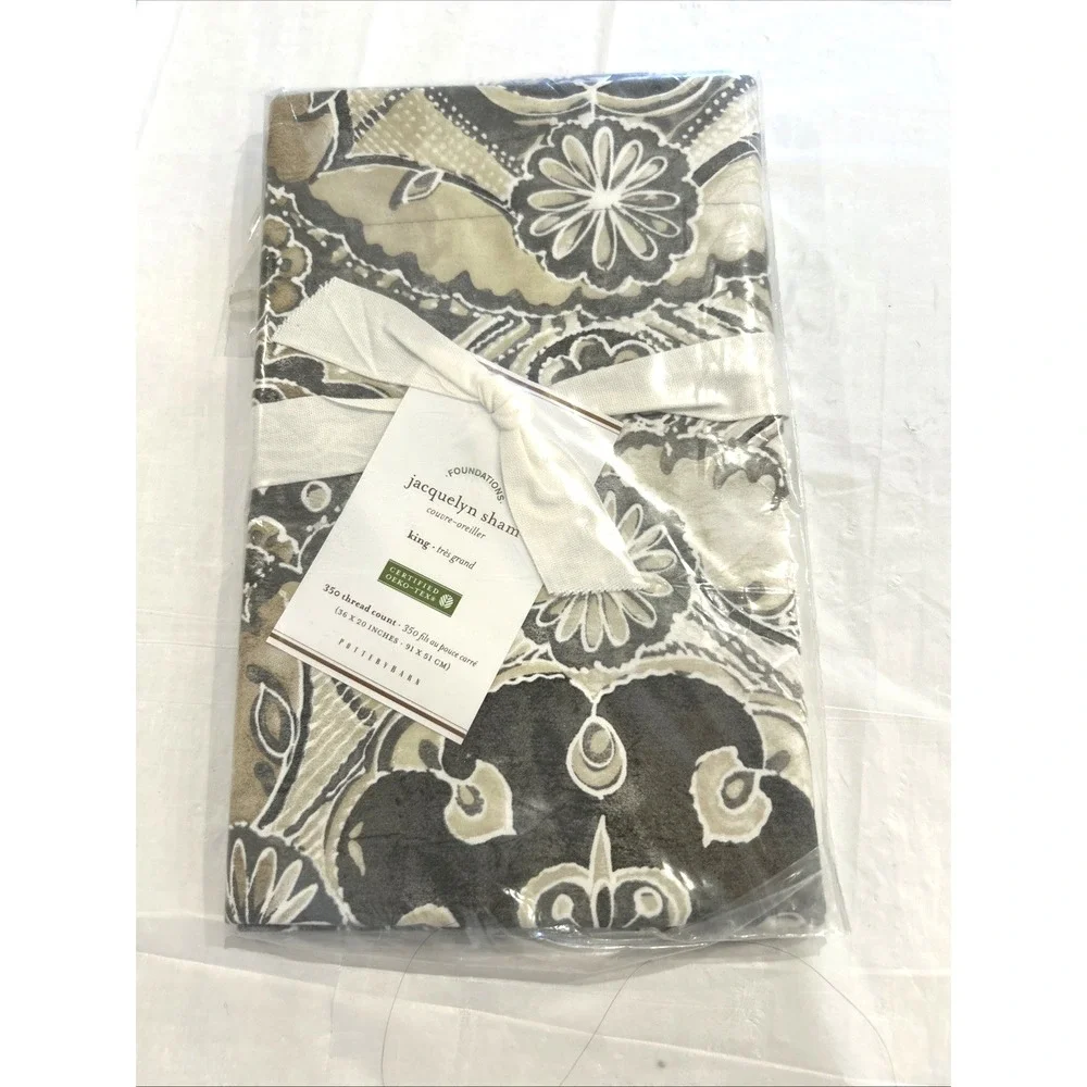 Pottery Barn Jacquelyn Sham King Grey Tan Floral Medallion 350 Thread Count New